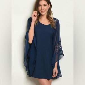 Miilla Navy Dress with with Flowy Cape Sleeve NWT